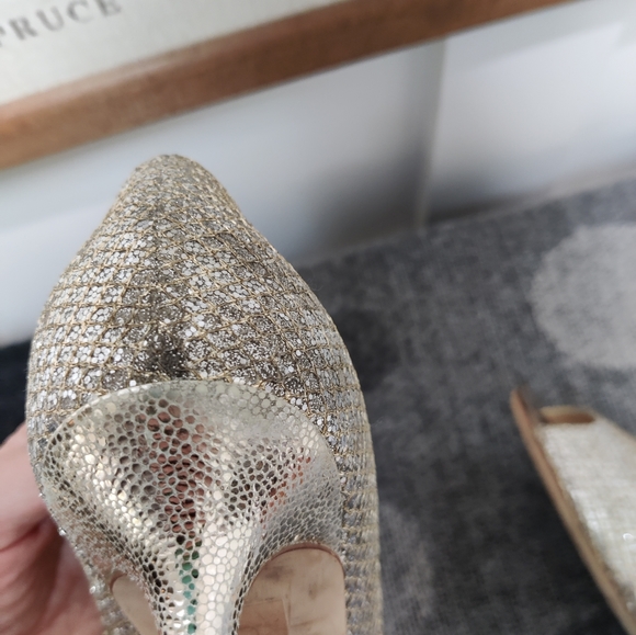 Jimmy Choo Peep Toe Metallic Heels - 41 - Picture 14 of 15